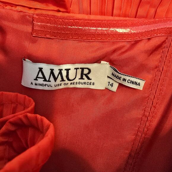 AMUR Lorena Mini Dress 14 Pomegranate Red Pleated Ruffle Cocktail Party NWT - Picture 4 of 12